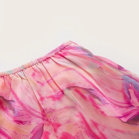 Multicolor Boho Lantern Sleeve Knot Cutout Waist Chiffon Romper - Picture 9 of 10